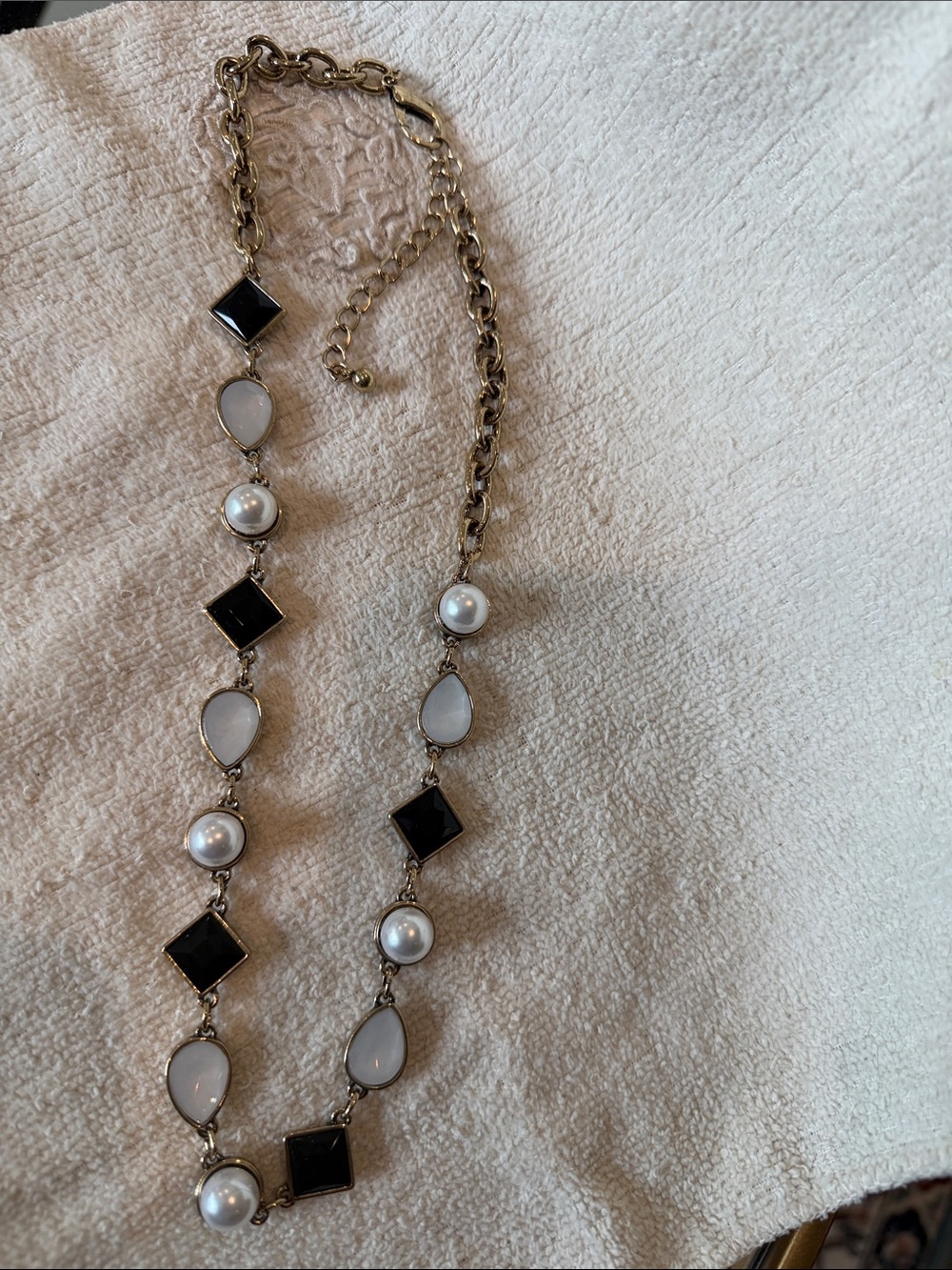 Gold-Tone Black & White Pearl Drop Statement Necklace